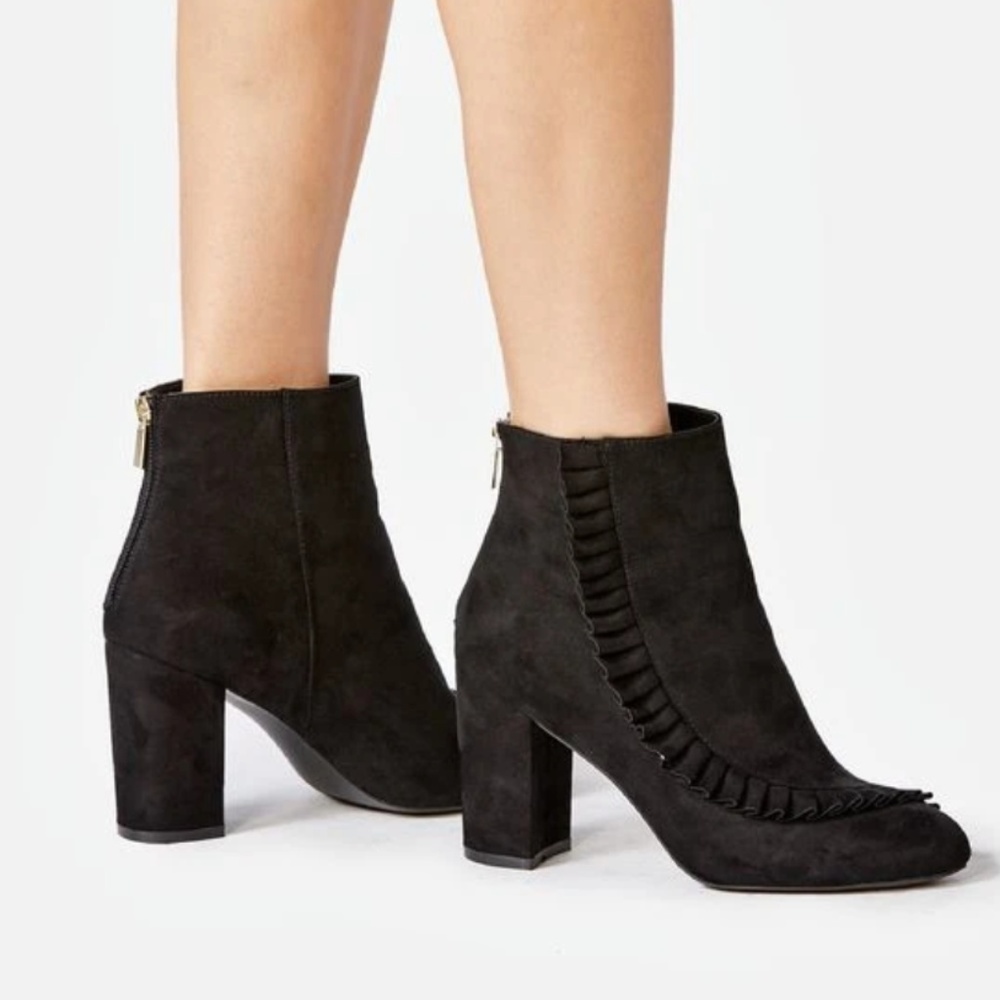 Faux suede black ruffle bootie boots - Picture 7 of 7
